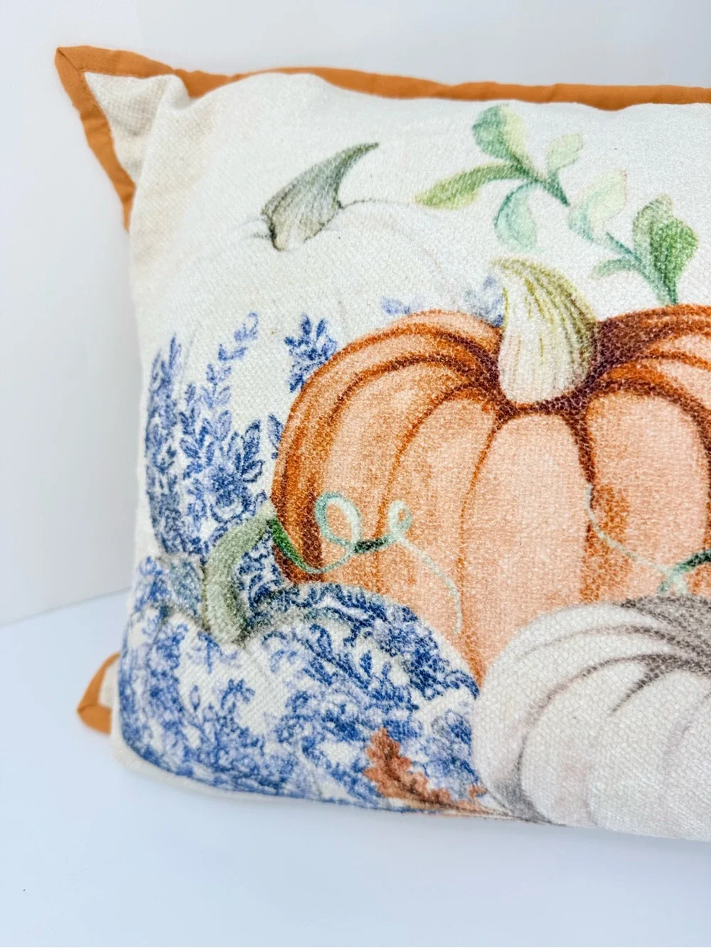 Artelier Nicole Miller Orange Cream Pumpkin Print Soft Woven Long Accent Pillow